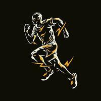 A silhouette sport man running faster with a thunder slash around it vector