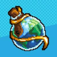 potion pixel art design with earth inside the bottle vector