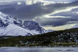 Mountain landscape environment, Torres del Paine National Park, Patagonia, Chile. photo