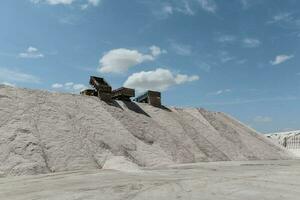 Salty lagoon prepared to extract raw salt, mining industry in Argentina photo