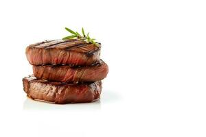 Beef steak medium grilled isolated on white background with copy space. ai generated photo