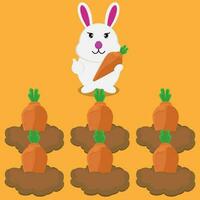 vector illustration of a rabbit growing carrots.