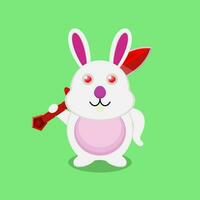 vector illustration of a rabbit holding a red sword.