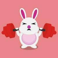 vector illustration of a bunny lifting a barbell