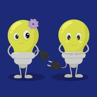 lamp character vector illustration with funny face and pose.