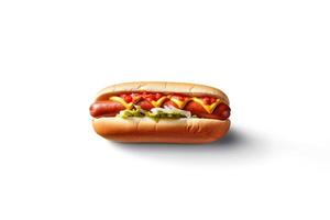 Hot dog with mustard and ketchup isolated on a white background. ai generated photo