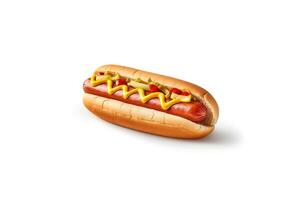 Hot dog with mustard and ketchup isolated on a white background. ai generated photo