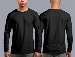 Man wearing a black T-shirt with long sleeves. Front and back view. ai generated photo