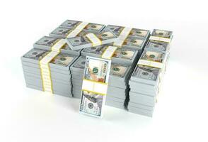 Large Pile of Hundred Dollar Packs 3D Illustration photo