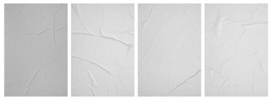 Collection paper wrinkled effect, Vertical paper texture wrinkled, crumpled poster template, Isolated paper mockup, isolated blank templates set photo