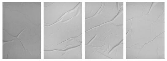 Collection paper wrinkled effect, Vertical paper texture wrinkled, crumpled poster template, Isolated paper mockup, isolated blank templates set photo