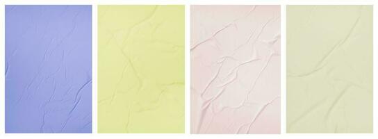 Collection paper wrinkled effect, Vertical paper texture wrinkled, crumpled poster template, Isolated paper mockup, isolated blank templates set photo