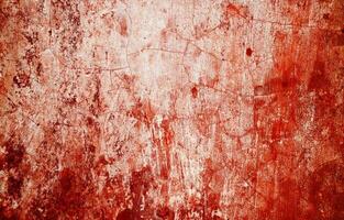 Splatters of red paint resemble fresh blood, their jagged edges contributing to a sense of unease. The stains, reminiscent of Halloween horrors. photo