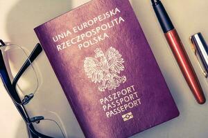 Polish passports on office desk photo