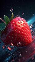 strawberry in the water.Aquatic Symphony - Natural Background with a Punk Strawberry. Generative AI, photo