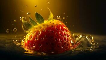 strawberry in the water.Aquatic Symphony - Natural Background with a Punk Strawberry. Generative AI, photo