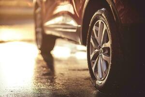 Closeup of car tire after washing. photo