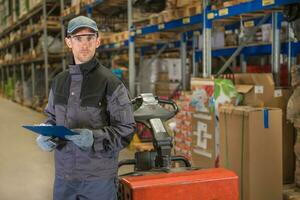 Caucasian Worker looking up order details photo