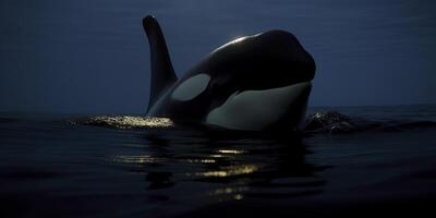 asesino ballena en océano, orca saltando, orcinus orca, generativo ai foto