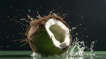 Green coconut splash on water, Es Kelapa Muda, Indonesian Tropical drinks, Generative AI photo