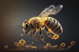 Honeybee flying. honeybee macro, flying honey bee. Generative AI photo