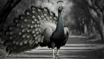 Indonesian Peacock, Black and White, Generative AI photo