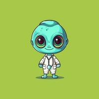 A unique graphic depiction of an extraterrestrial creature donning a doctor's attire, blending the alien and medical themes in a captivating and distinctive manner. vector