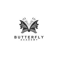 butterfly icon logo design template. Monochrome combination of butterfly on an open book logo vector illustration