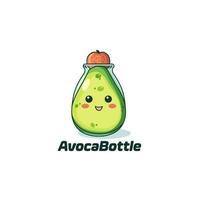 Adorable cute cartoon avocado in a green bottle. avocado in a bottle mascot logo vector illustration