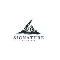 Signature icon logo design template. pen and mount combination logo vector illustration