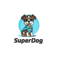 linda dibujos animados adorable perro vistiendo capa siendo un héroe. perro héroe o súper perro mascota logo vector ilustración