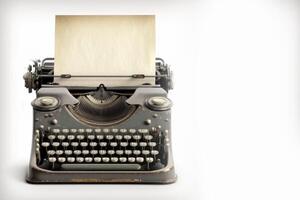 Old vintage typewriter, isolated on white background. Generative AI photo