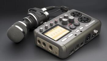 Equipment for journalist, audio portable, Tools pers, Generative AI photo