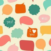 Seamless pattern of hand drawn different retro speech bubbles on yellow background vector