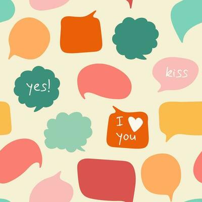 Seamless pattern of hand drawn different retro speech bubbles on yellow background