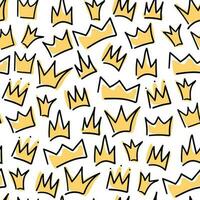 Seamless pattern of hand drawn yellow different variations of crowns vector