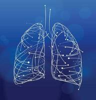 Illustration of curves and dots arranged to form the shape of a human lung on a dark blue background. vector