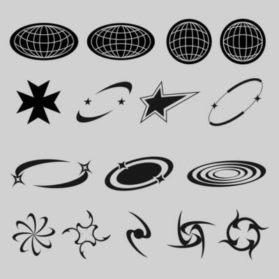 Y2K Retro futuristic elements for design, street wear element
