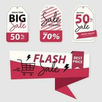 Sale tag and banner, Realistic style sales label, Red color price tags set vector