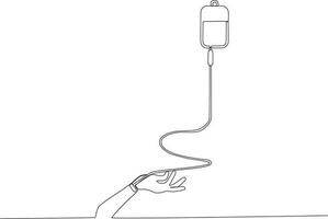 Single continuous line drawing hand is donating blood. blood donor day concept vector