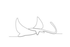 Single continuous line drawing of adorable stingray. Sea ray fish mascot concept Modern one line draw design vector illustration