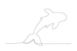 Single continuous line drawing of aggressive shark for nature adventure company logo identity. down angle Wildlife sea fish animal concept . One line draw design illustration vector