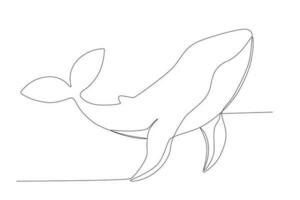 Single continuous line drawing whale. Wild whale killer fish swimming in sea life. One line draw graphic design vector illustration