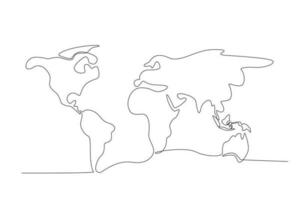 simplificado mundo mapa. continuo uno línea dibujo de mundo atlas minimalista vector ilustración diseño. sencillo línea moderno gráfico estilo. mano dibujado gráfico concepto para educación