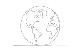 earth globe world map. Single continuous line round global map geography graphic icon. Simple one line draw doodle for education concept. Isolated vector illustration minimalist design.