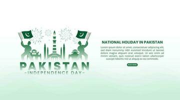 Pakistan Independence Day background with a silhouette of a man holding a flag and buildings vector