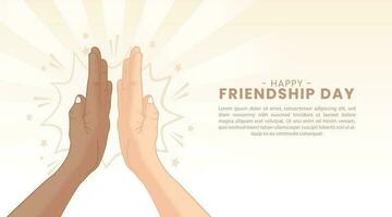 Happy friendship day background with high-five hands and light vector