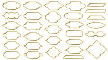 Set of gold Islamic ramadan kareem and eid mubarak windows and labels. vector elements