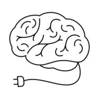 Brain and power cord. The concept of recharging the brain, energy, strength. Vector illustration icon isolated on white background.