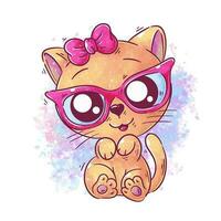 Cute cat wearing glasses cartoon vector